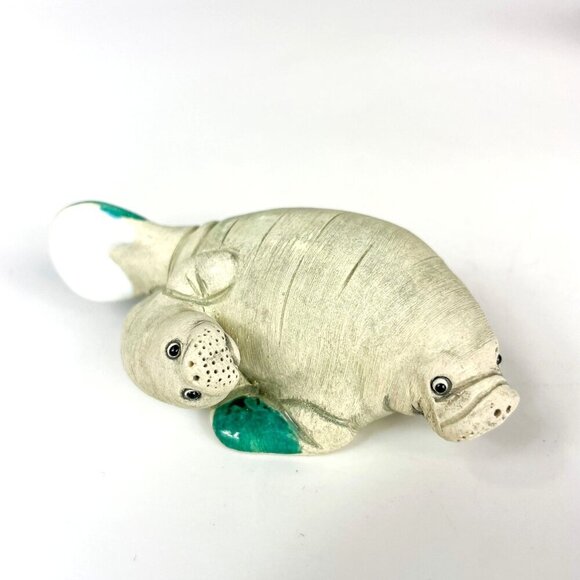 Coad Peru Hand-Painted Ceramic Manatee Mom and Baby Calf Figurine - Picture 1 of 7